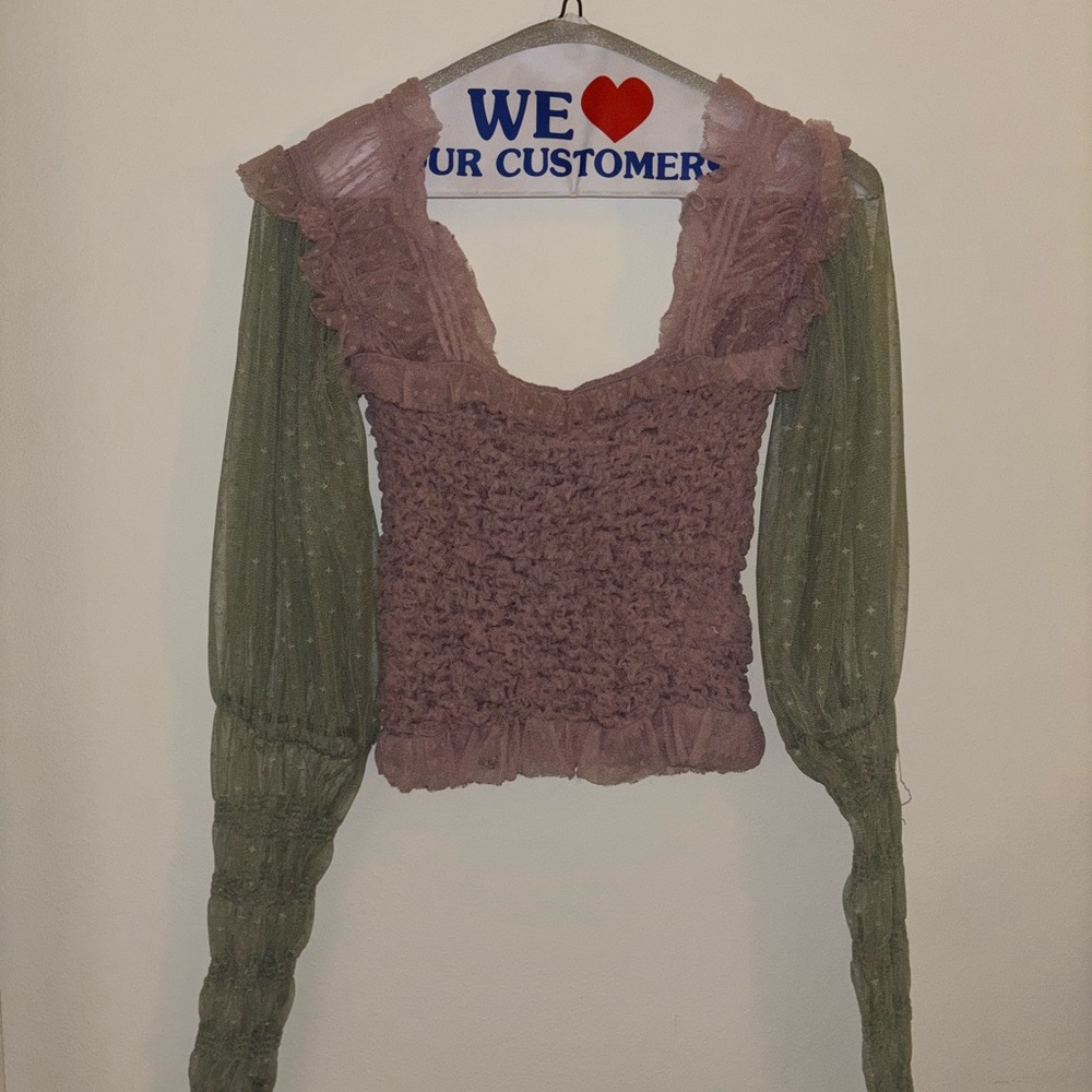 FREE PEOPLE Lace Trimmed Top in Mauve and sage green